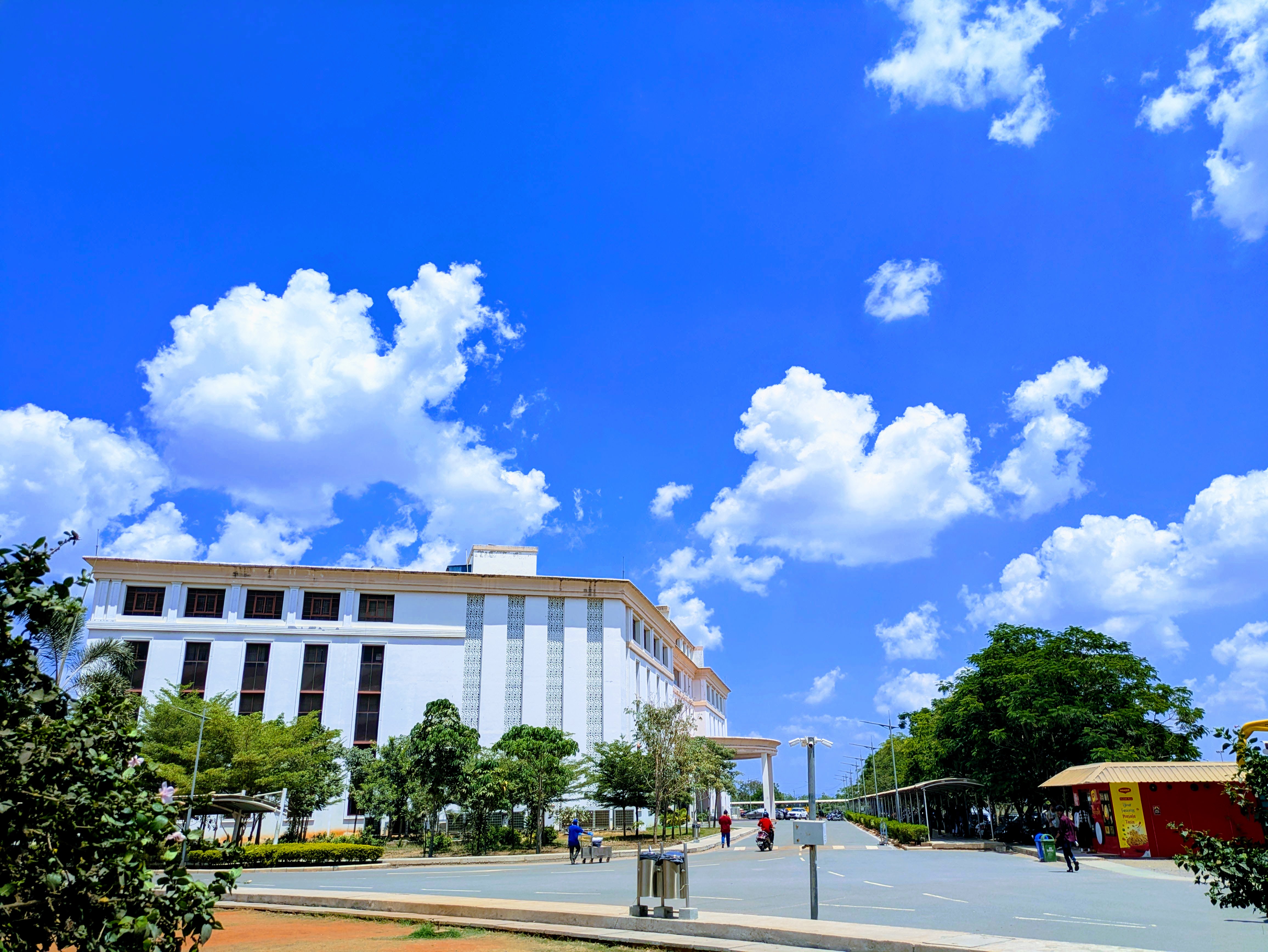 Beautiful campus view with blue sky and modern architecture
